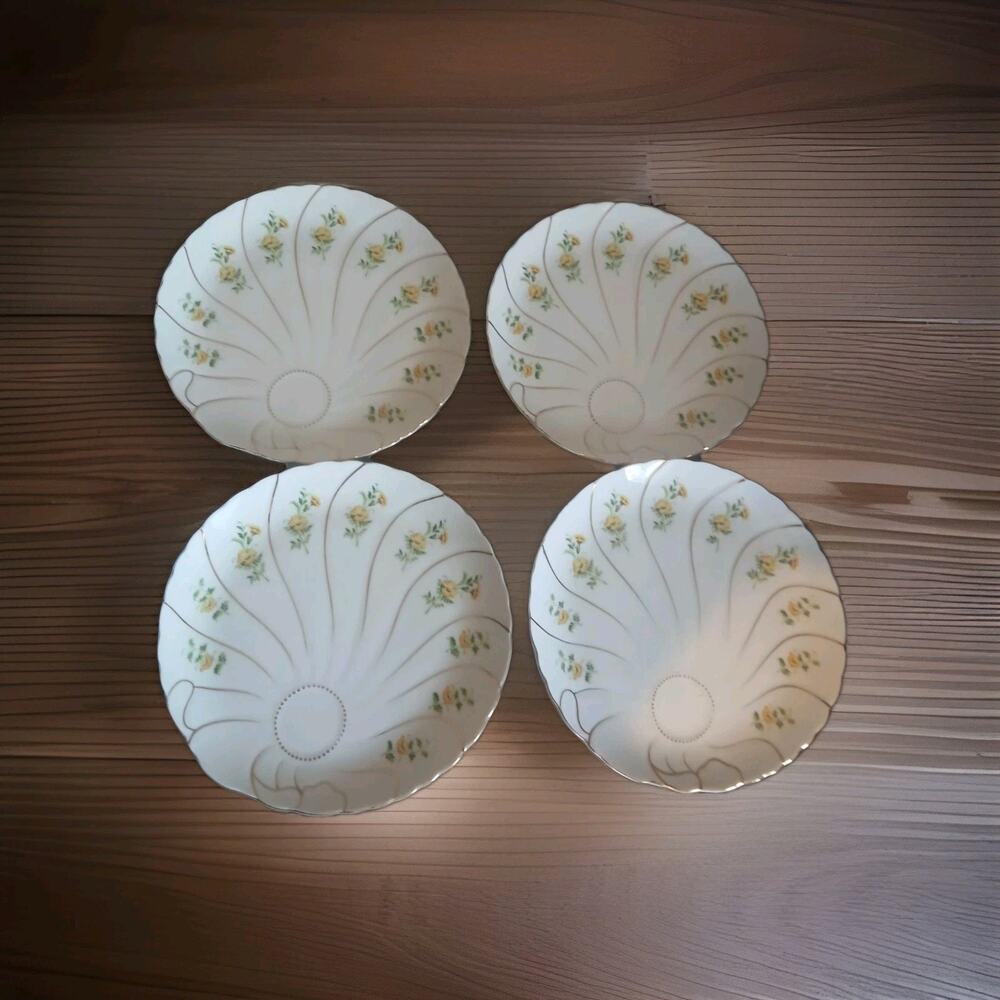 Noritake Porcelaine Set Of 4 Plates Japan Yellow Floral Gold Trim Snack Lunch